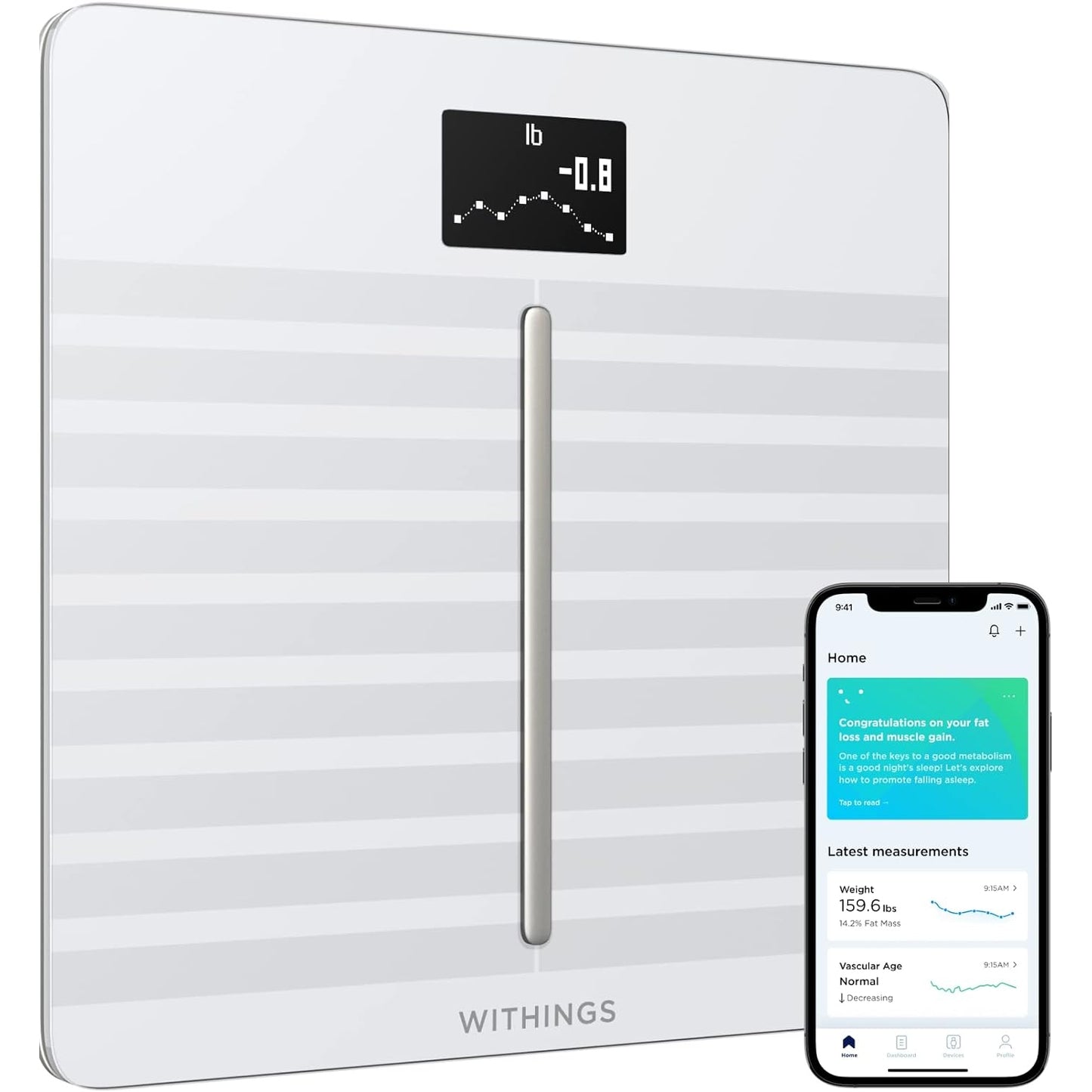 WITHINGS Smart Scales with Full Body Analysis Including Fat Content, Muscle Mass, Bone Density, Visceral Fat, Digital Personal Scales/Body Fat Scales with Bluetooth - Medaid