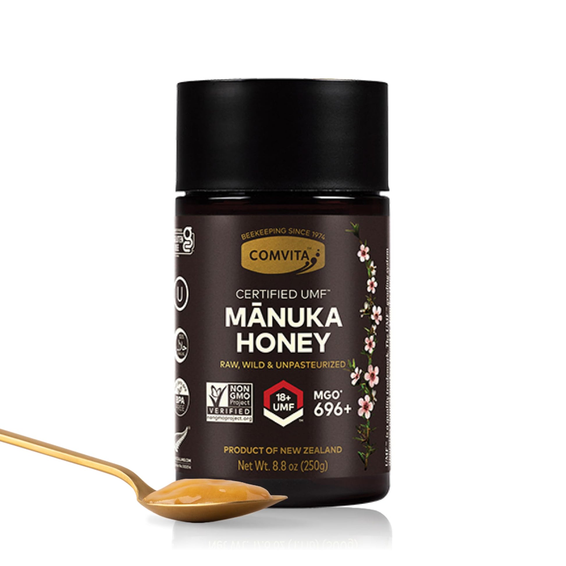 Comvita Manuka Honey UMF 18+ (MGO 696+) - Raw Manuka Honey New Zealand, Pure & Unpasteurized, Superfood for Immune Health, Use in Tea, Wild, Monofloral, Non-GMO - 250g (8.8 oz) - Medaid International