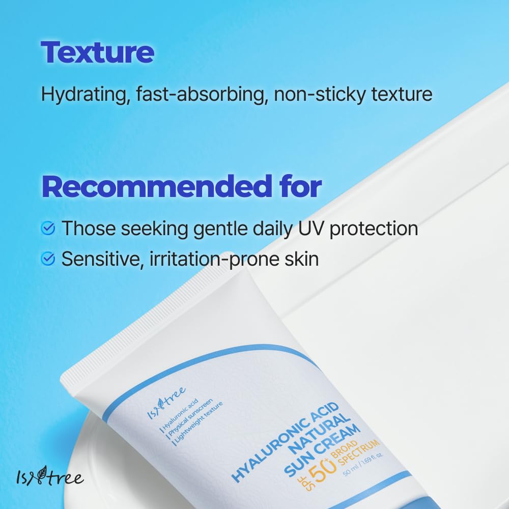 ISNTREE Hyaluronic Acid Natural Suncream 50ml, 1.69 fl oz | SPF 50 | Korean Skincare | Moisturizing | No White Cast | Korean Sunscreen | Broad Spectrum | Mild Formula - Medaid International