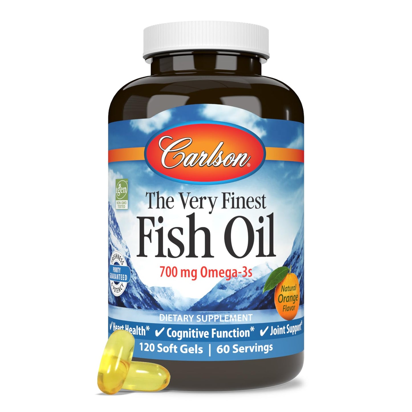 Carlson - The Very Finest Fish Oil, 700 mg Omega-3s, Norwegian Fish Oil Supplement, Wild Caught Omega 3 Fish Oil, Sustainably Sourced Fish Oil Capsules, Omega 3 Supplement, Orange, 120 Softgels - Medaid International