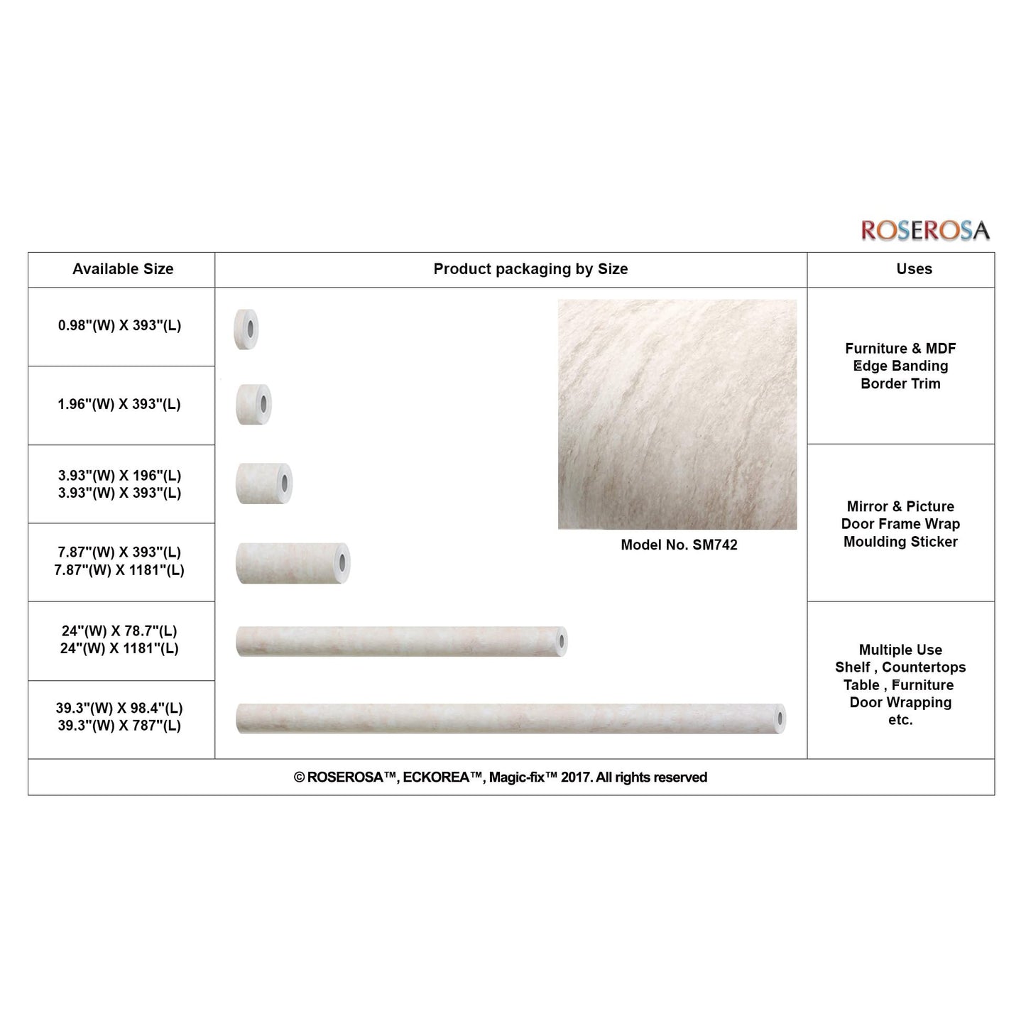 ROSEROSA Peel and Stick PVC Faux Marble Self-Adhesive Wallpaper Covering Counter Top Shelf Liner SM742 (2.00 Feet X 6.56 Feet) - Medaid International