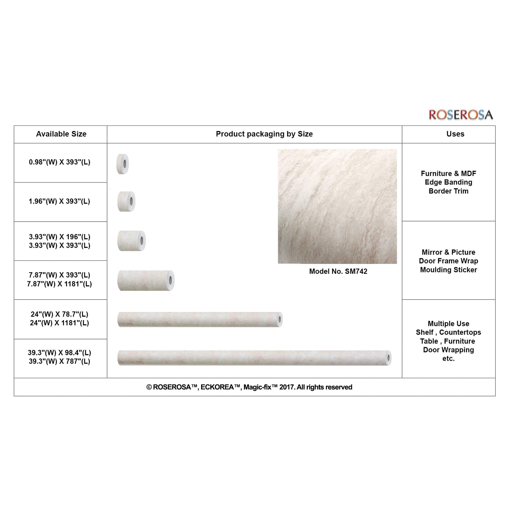 ROSEROSA Peel and Stick PVC Faux Marble Self-Adhesive Wallpaper Covering Counter Top Shelf Liner SM742 (2.00 Feet X 6.56 Feet) - Medaid International