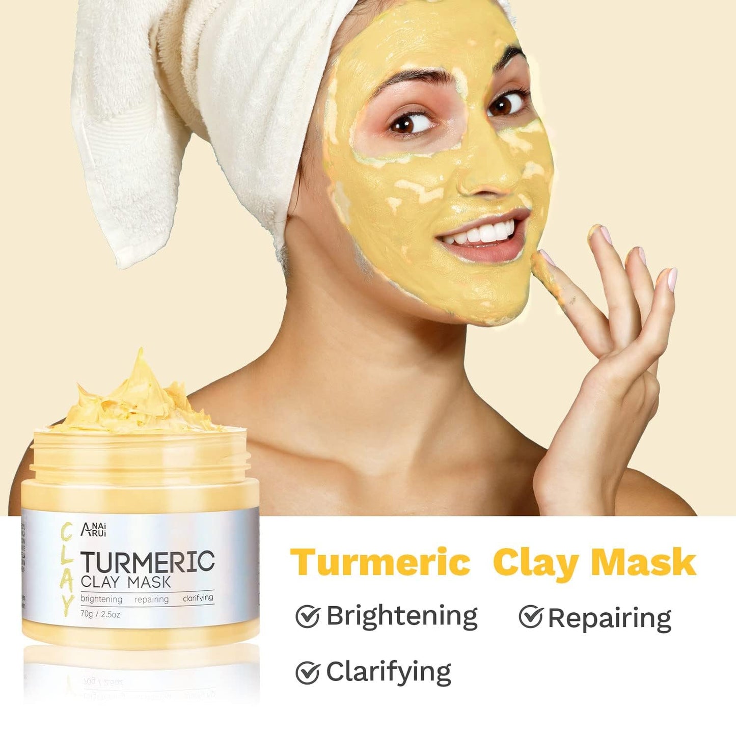 ANAI RUI 3Pcs Face Mask Set, Turmeric Clay Mask - Green Tea Face Mask - Dead Sea Minerals Mud Mask, Holiday Gift Set, Stocking Stuffers for Women &Teen Girls, Self Care Gifts for Women 2.5 oz each - Medaid International