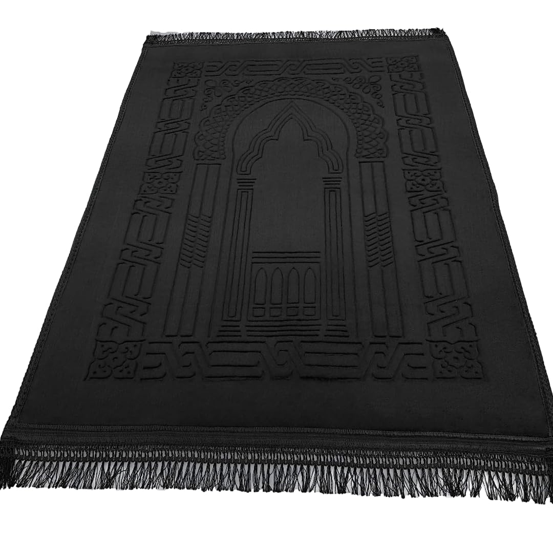 AL-WARDA Muslim Prayer Mat - Super Comfortable and Soft Plush Prayer Mat - Thick Muslim Prayer Mat - Soft as a Cloud, Ideal for Knees and Forehead (Black) - Medaid International