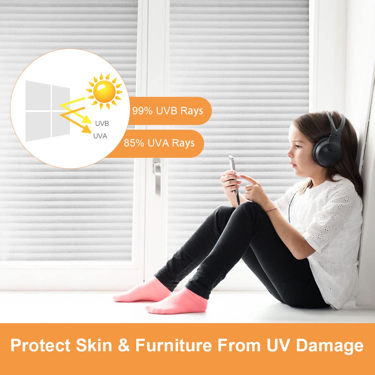 Arthome Privacy Frosted Window Film - Decorative Shutter Film, Static Cling Stained Glass Window Sticker for Home Office, Living Room, Bedroom, Meeting Room - 17.7" x 100" - Medaid International