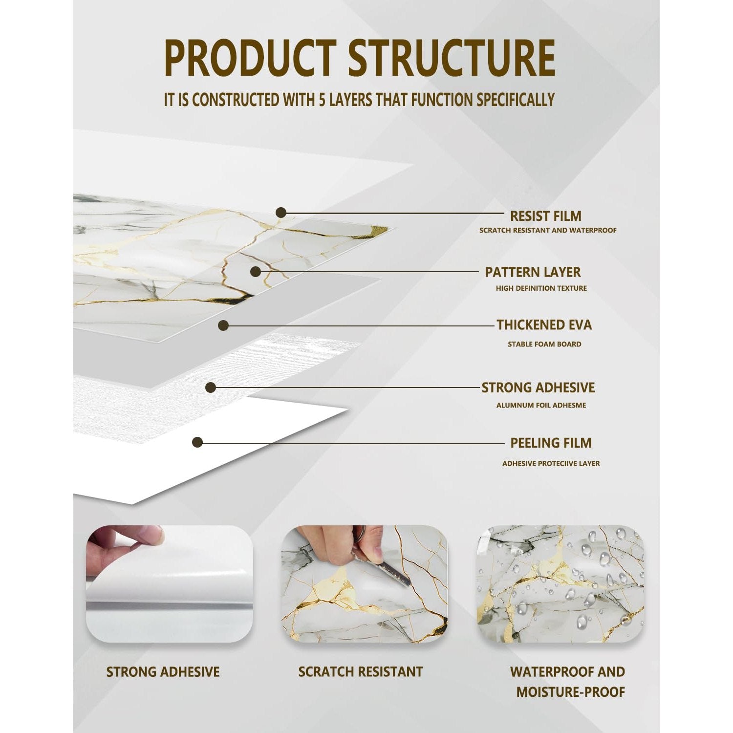 BESTWOO 10 Sheets Marble Peel and Stick Backsplash Tile, 12"x12" Waterproof PVC Self Adhesive Tile Shower Wall Panels for Bathroom, Kitchen, Living Room (Gold White) - Medaid International