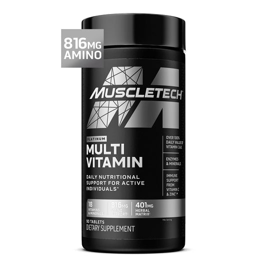 MuscleTech Platinum Multivitamins for Men & Women - Multi-Vitamin Supplement for Immune Support - 18 Vitamins & Minerals, Vitamin A C D E B6 B12 - Daily Workout Supplements for Men - 90 Capsules - Medaid International