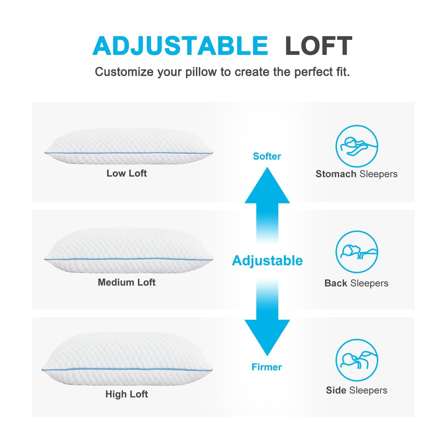 VVZ Cooling Bed Pillows Queen Size Set of 2, Shredded Memory Foam Pillows for Side Back Stomach Sleepers, Luxury Cool Gel Adjustable Firm Bed Pillows for Sleeping 2 Pack Queen Size 20 x 30 Inches - Medaid International