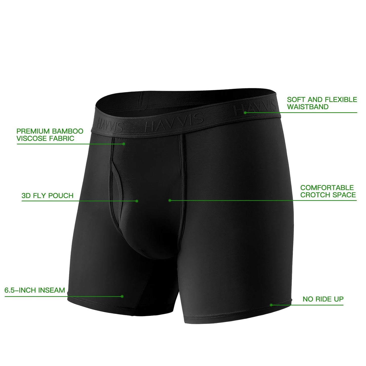 HAVVIS Men's Performance Underwear Boxer Briefs Soft Comfortable Bamboo Viscose Underwear for Men Multipack (L, Boxer Briefs : C05-6 Pack - Black) - Medaid International