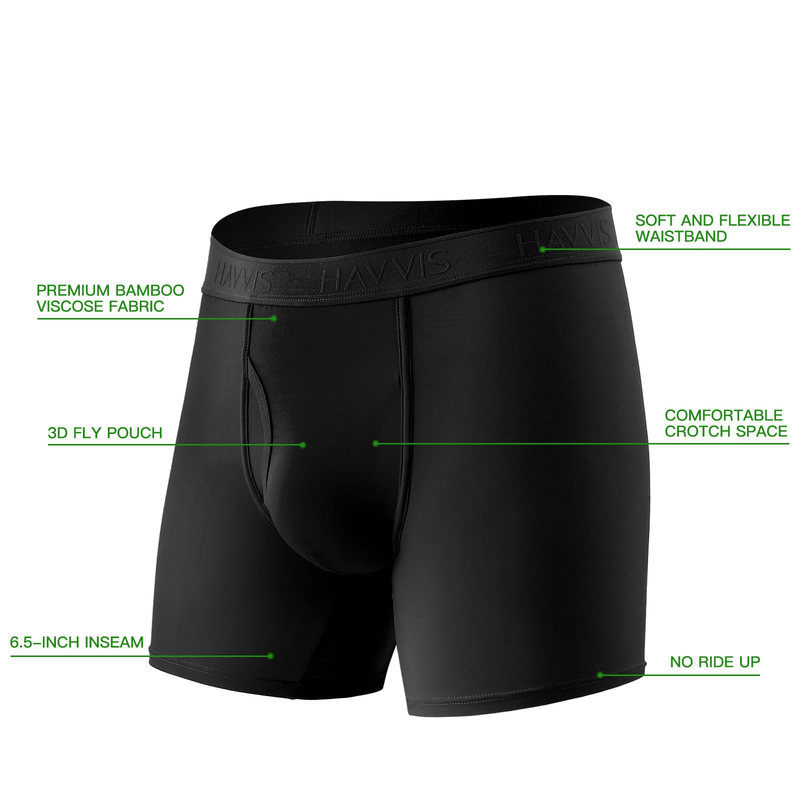 HAVVIS Men's Performance Underwear Boxer Briefs Soft Comfortable Bamboo Viscose Underwear for Men Multipack (L, Boxer Briefs : C05-6 Pack - Black) - Medaid International