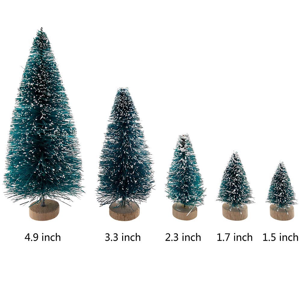 36PCS Mini Artificial Christmas Trees Plastic Sisal Trees Bottle Brush Trees Snow Frost Ornaments with Wood Base for Christmas Home Party Table Top Decor Winter Crafts - Medaid International