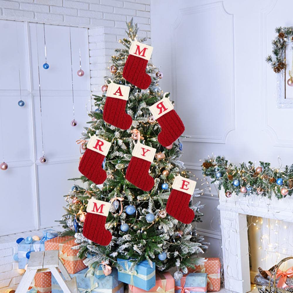Christmas Stocking with 26 Letter, Initial Embroidered Mini Cute Christmas Stockings Cotton Cord with White Super Soft Plush Cuffs Christmas Decorations, 5.5 * 7.1 in (A) - Medaid International