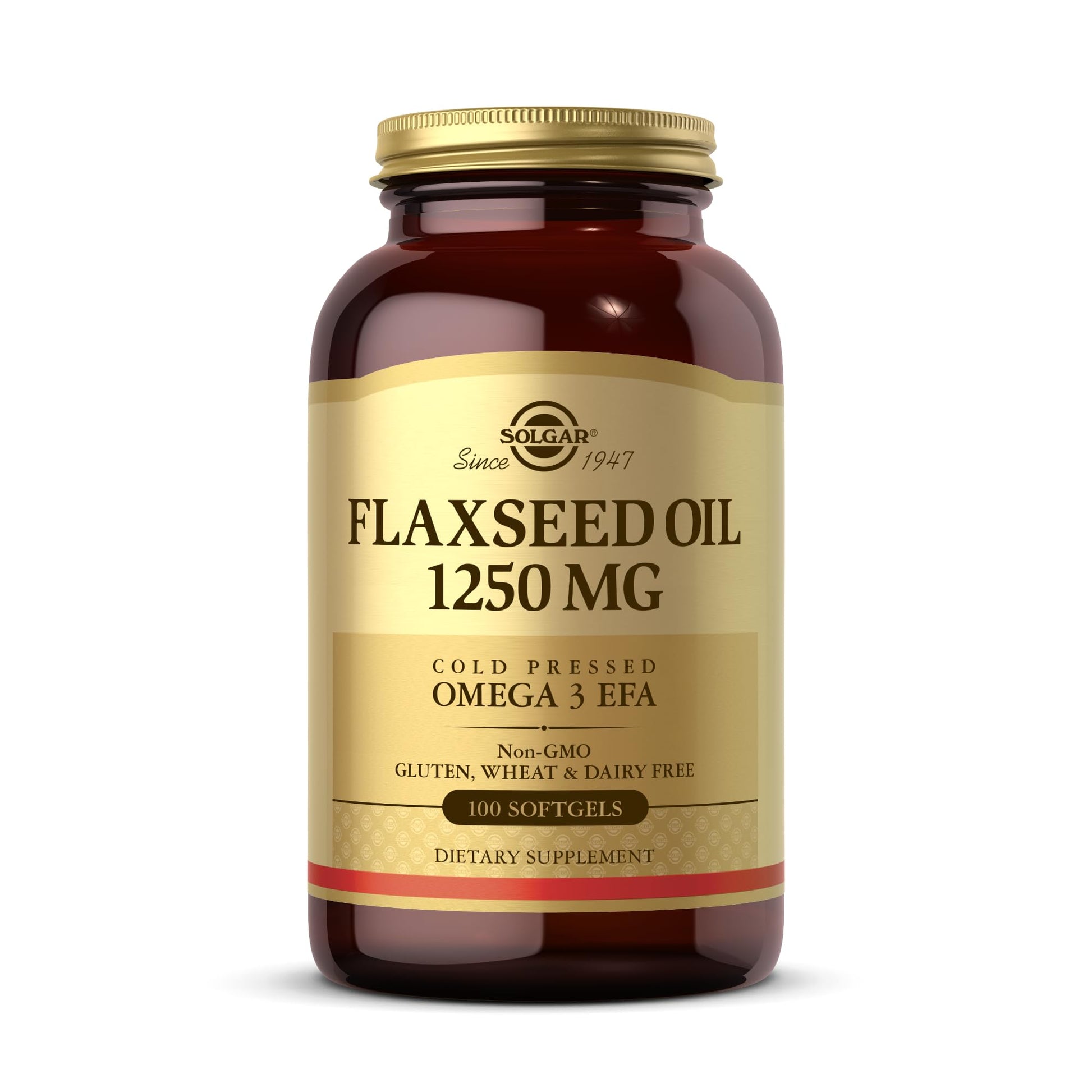 Solgar Flaxseed Oil 1250 mg, 100 Softgels - Organic, Cold-Pressed Omega 3 Essential Fatty Acids - Supports Heart, Immune & Skin Health - Non-GMO, Gluten Free, Dairy Free - 50 Servings - Medaid International