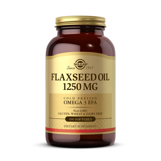 Solgar Flaxseed Oil 1250 mg, 100 Softgels - Organic, Cold-Pressed Omega 3 Essential Fatty Acids - Supports Heart, Immune & Skin Health - Non-GMO, Gluten Free, Dairy Free - 50 Servings - Medaid International
