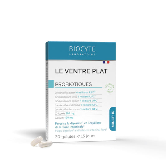 BIOCYTE Le Ventre Plat - Complément Alimentaire Minceur Double Action - Favorise la digestion, Equilibre Flore Intestinale - Probiotiques 5 souches - 30 gélules - Programme de 15 Jours - Végétarien - Medaid International