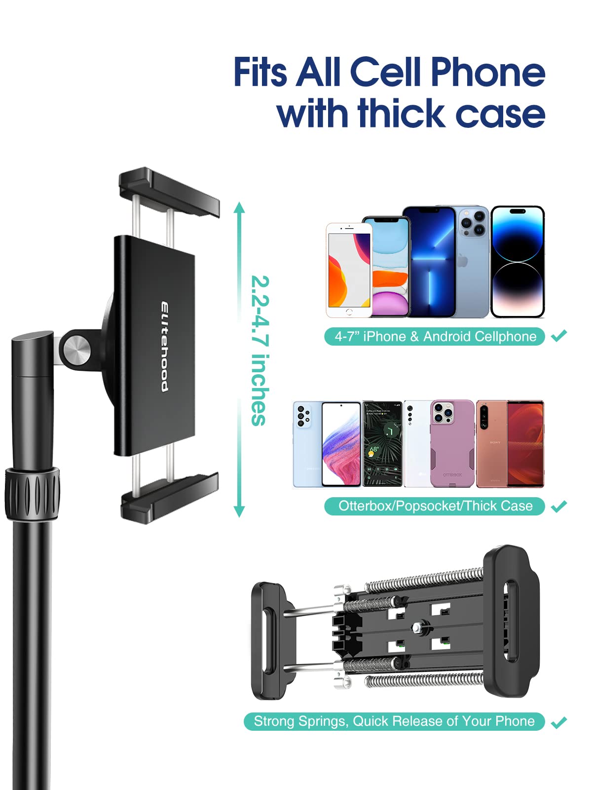 Elitehood iPhone Tripod for Overhead Video Recording [Heavy Duty & Ultra-Stable], 25in Horizontal Long Extendable Boom, 360° Rotation iPhone Tripod Stand with Remote, Vertical 71" Tall Phone Stand - Medaid International