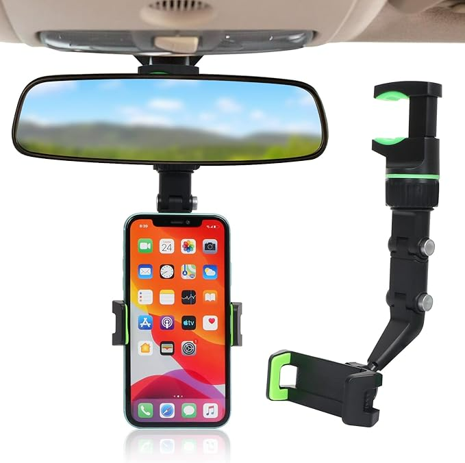 Multifunctional Car Phone Holder Mount, Rearview Mirror Phone Holder for Car, 360 Degree Rotatable - Medaid International
