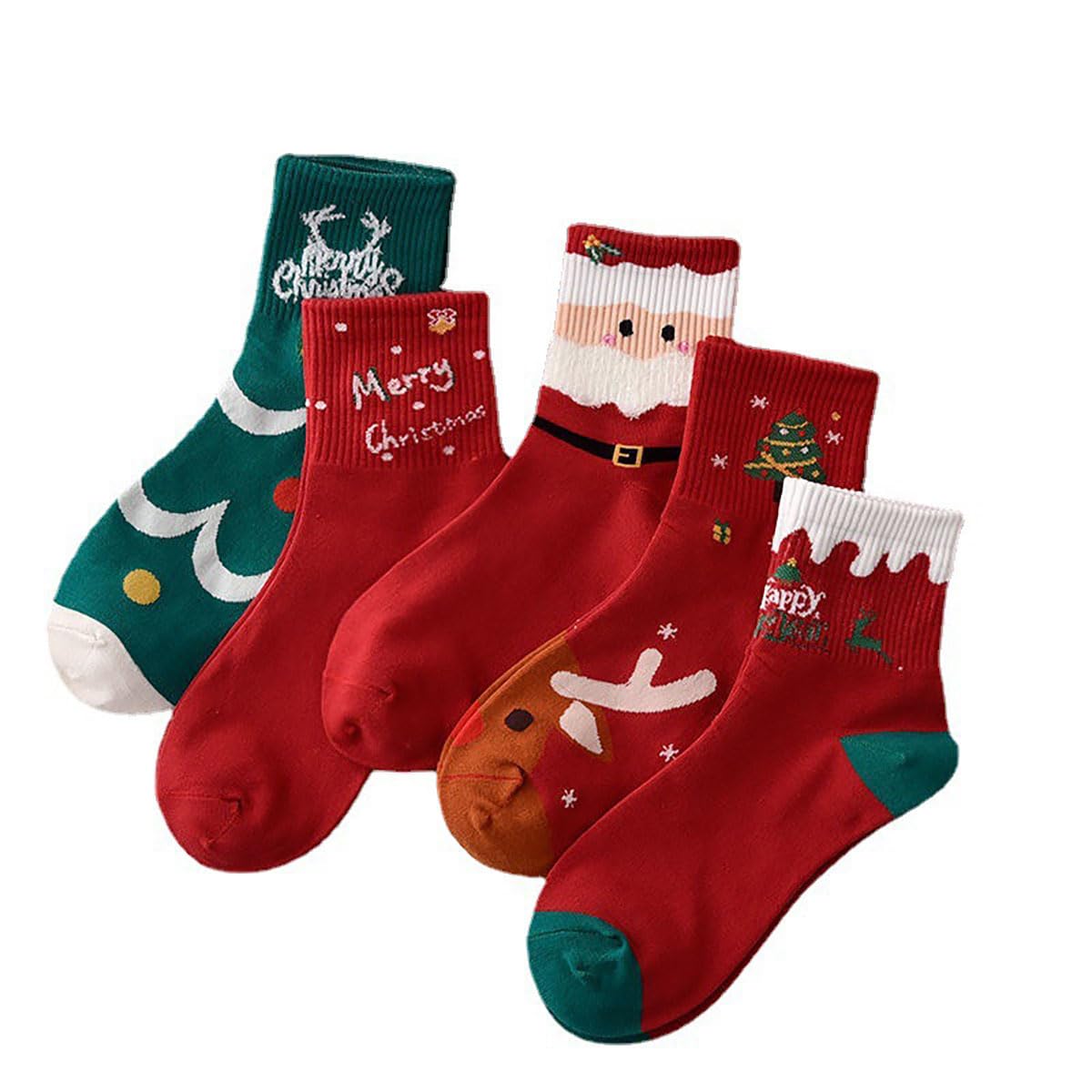 XnxnzhHo 5 Pair Christmas Crew Socks for Womens, Cute Athletic Ankle Sock Soft Warm Girls Short Socks, for Winter Xmas Sock Present - Medaid International