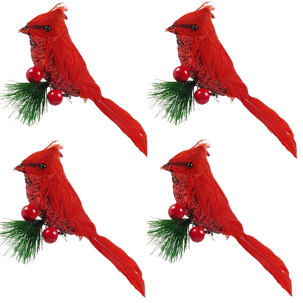 4PCS Artificial Red Cardinal Birds Clip on Pine Branches -Christmas Realistic Feathered Birds with Clip for Christmas Tree Ornament Decorations, Arts and Crafts - Medaid International