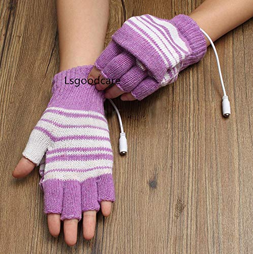 Lsgoodcare - Purple USB Fingerless Heating Gloves for Warmth & Comfort