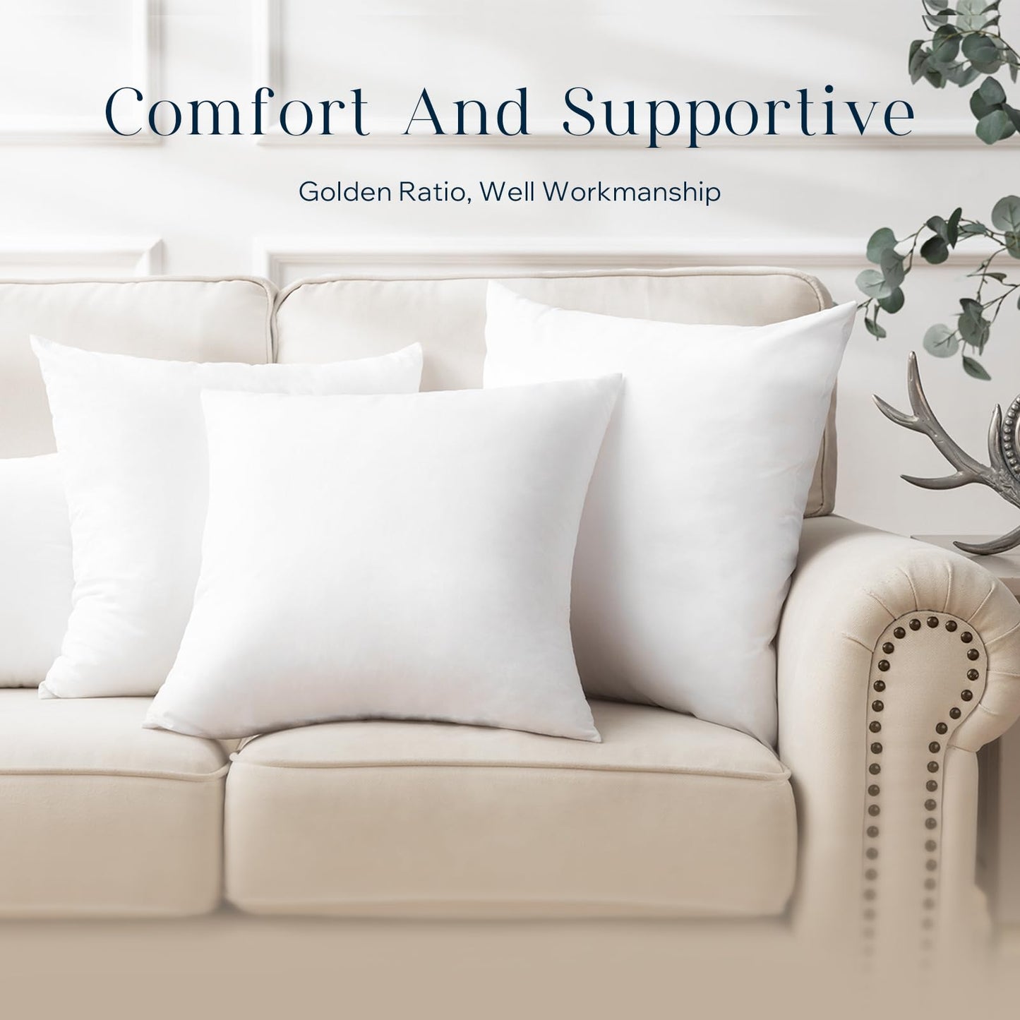 Phantoscope 18 x 18 Pillow Inserts - Pack of 4 Outdoor Water Resistant Throw Pillow Inserts Hypoallergenic Square Decorative Couch Sham Cushion Stuffer - 18 Inches - Medaid International