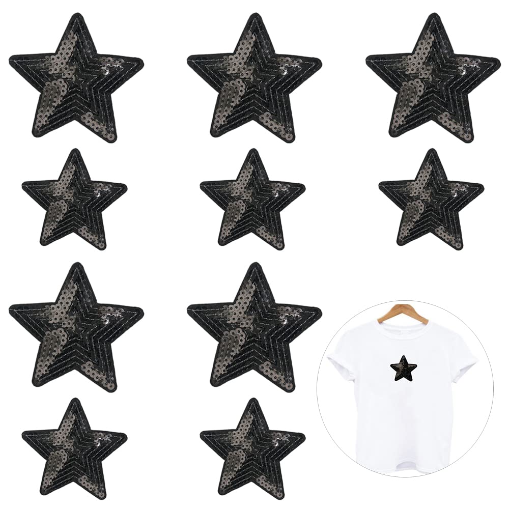 Nifocc Stars Appliques Sequin Black Stars Embroidered Patch Iron On Patches Sewing Applique Stickers Patch for Clothes Jeans Jackets Hats Bags Backpacks Shoes Decorations 10 Pcs Big and Small - Medaid International
