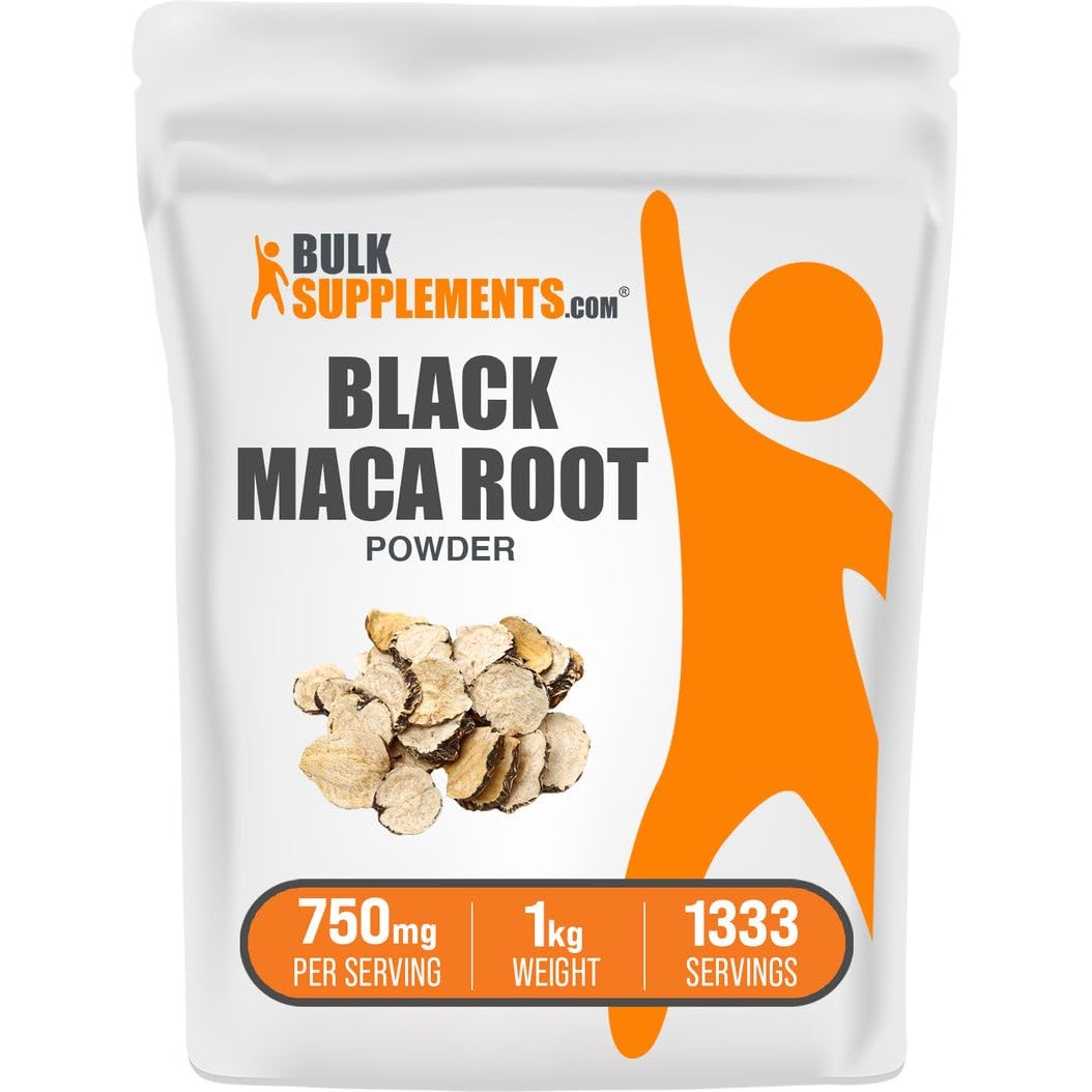 BulkSupplements.com Black Maca Powder - Black Maca Root Supplement, Herbal Supplement for Men & Women - Vegan, Gluten Free, 750mg per Serving, 1kg (2.2 lbs) (Pack of 1) - Medaid International