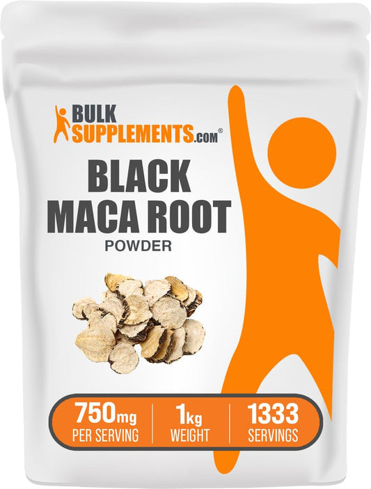 BulkSupplements.com Black Maca Powder - Black Maca Root Supplement, Herbal Supplement for Men & Women - Vegan, Gluten Free, 750mg per Serving, 1kg (2.2 lbs) (Pack of 1) - Medaid International