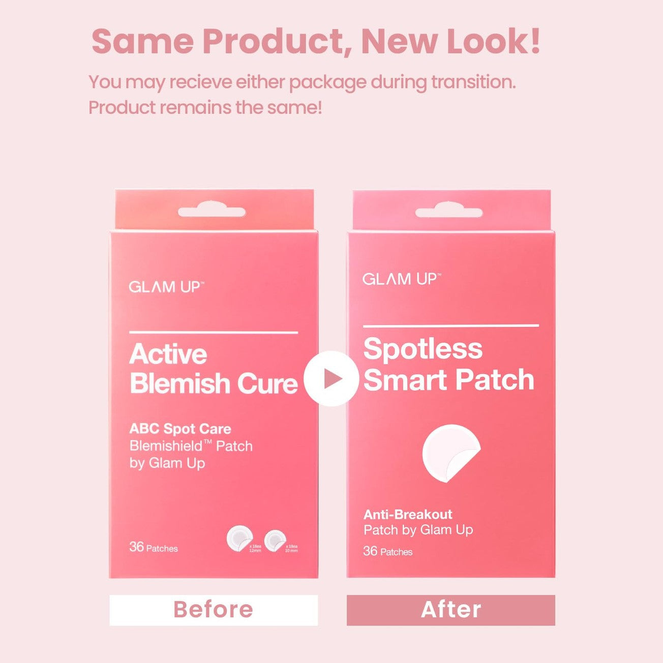 GLAM UP Hydrocolloid Blemish Pimple Zit Patches - Invisible Ultra Thin Spot Cover Stickers for Face and Skin, Strong Water-proof and Adhesive Overnight, Vegan-friendly (36 Count / 2 Sizes) - Medaid International