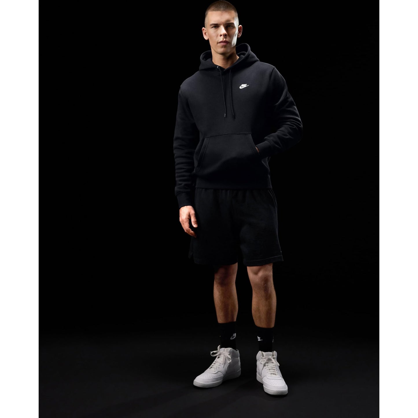 Nike Men's Club Pullover Fleece Hoodie, Black/Black/White, Medium - Medaid International