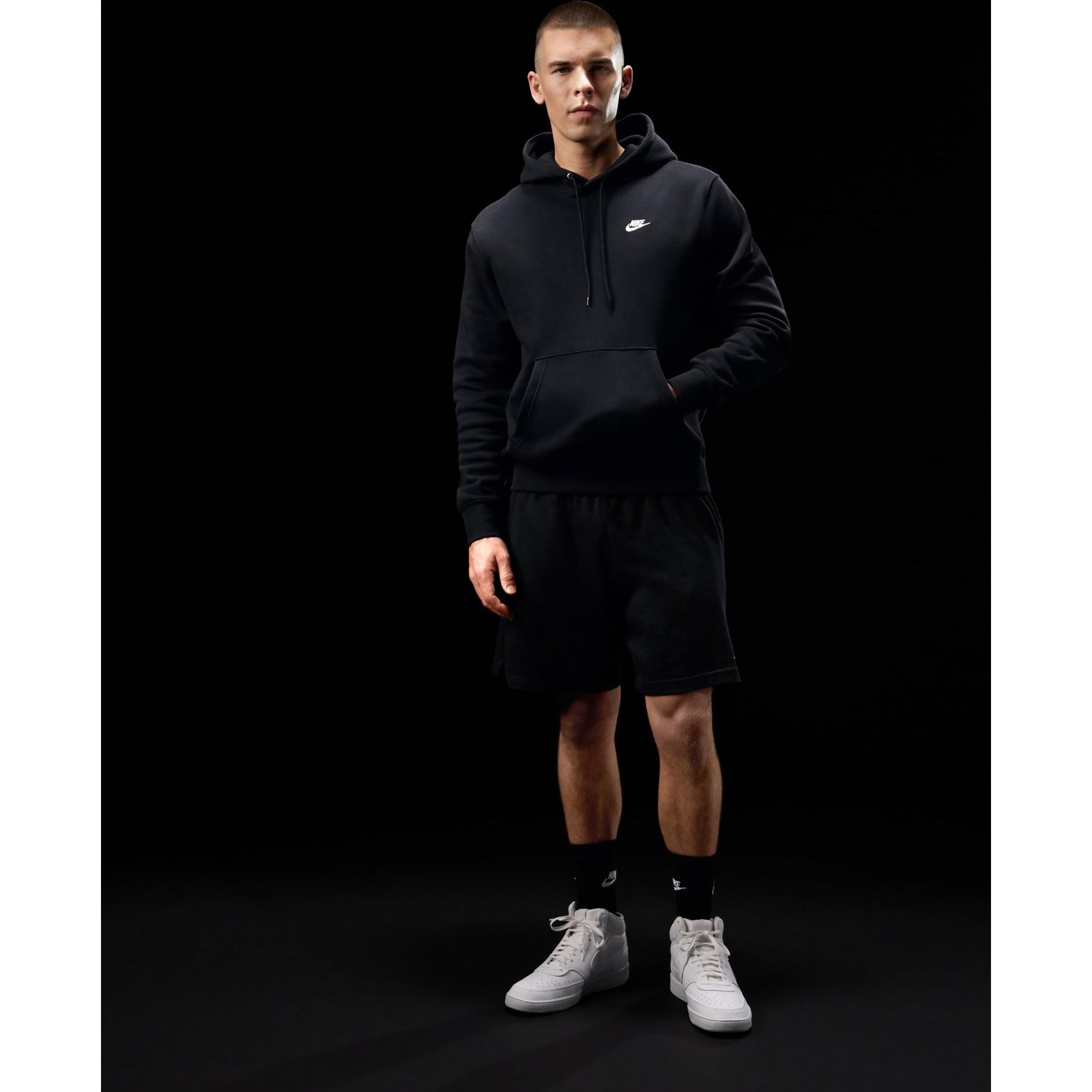 Nike Men's Club Pullover Fleece Hoodie, Black/Black/White, Medium - Medaid International