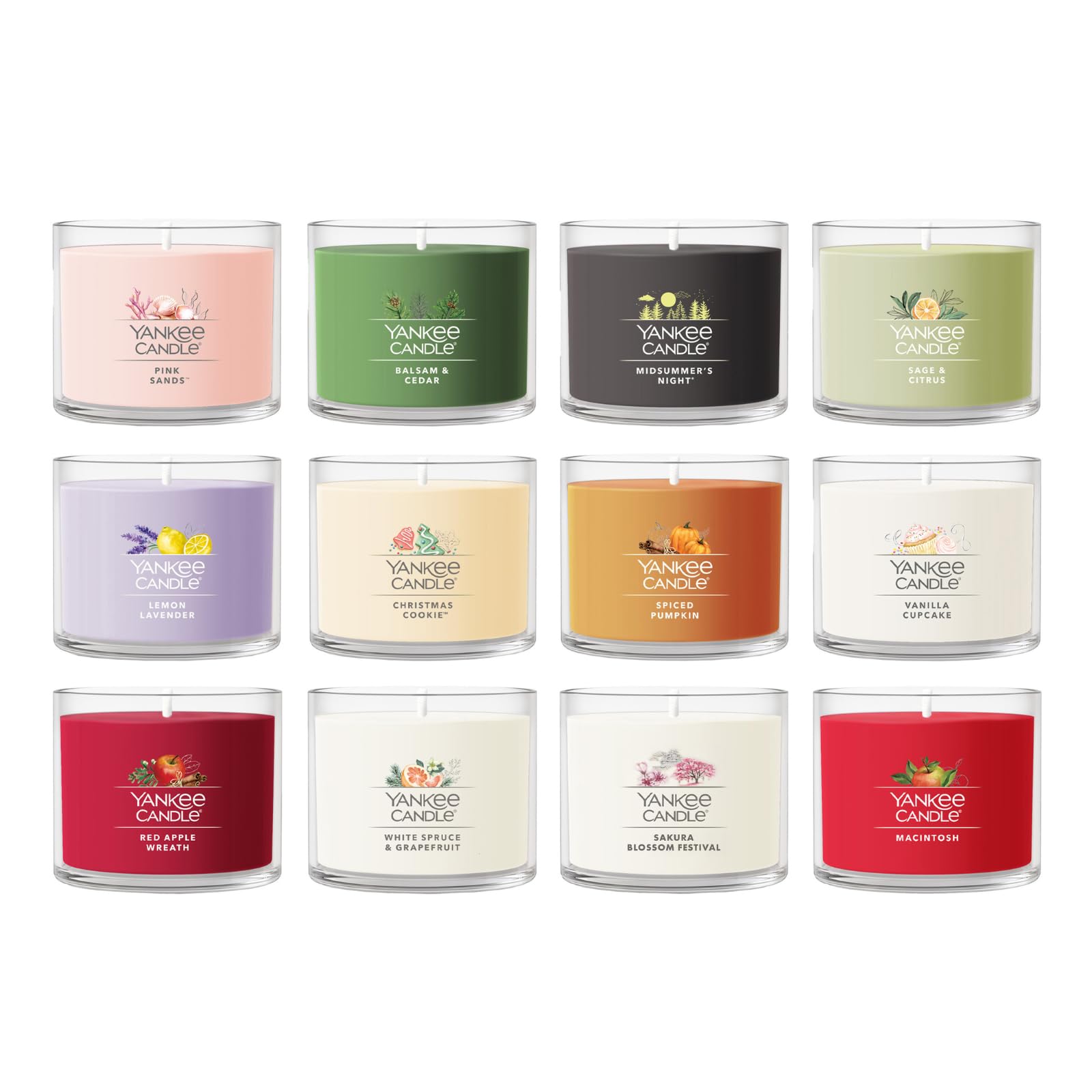 Yankee Candle Signature Votive Mini Jars 12 Days of Christmas Candle Advent Calendar Variety Pack, Natural Soy Wax Blend with Natural Fiber Wick, 1.3 OZ Glass Jar (Pack of 12) - Medaid International