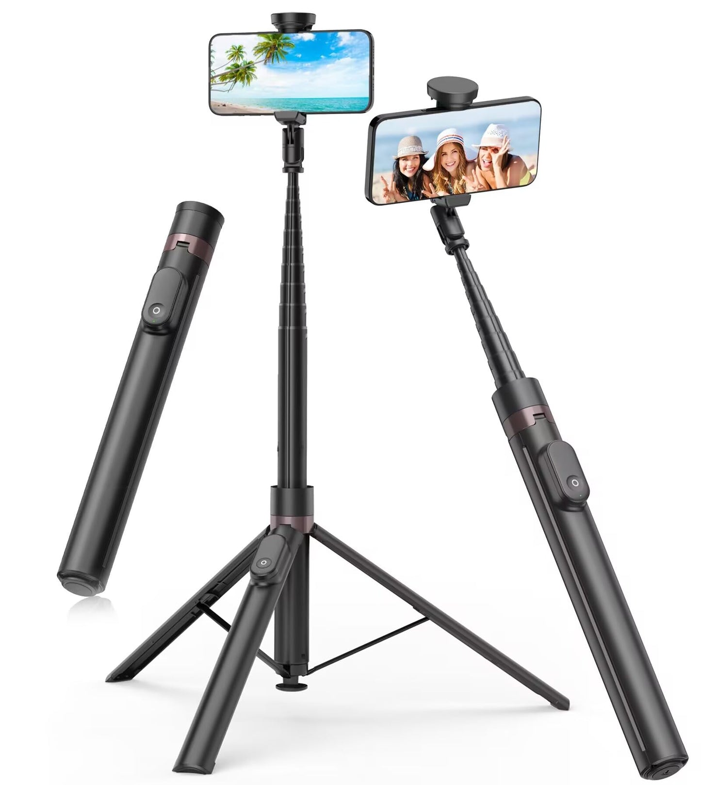 TONEOF 66" Automatic Tripod,Auto-Open Phone Tripod Stand with Magnetic Rechargable Remote,Selfie Stick Tripod 360° Vertical & Horizontal Rotatable,Stable Travel Tripod for iPhone/Android(Black) - Medaid International