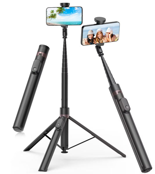 TONEOF 66" Automatic Tripod,Auto-Open Phone Tripod Stand with Magnetic Rechargable Remote,Selfie Stick Tripod 360° Vertical & Horizontal Rotatable,Stable Travel Tripod for iPhone/Android(Black) - Medaid International