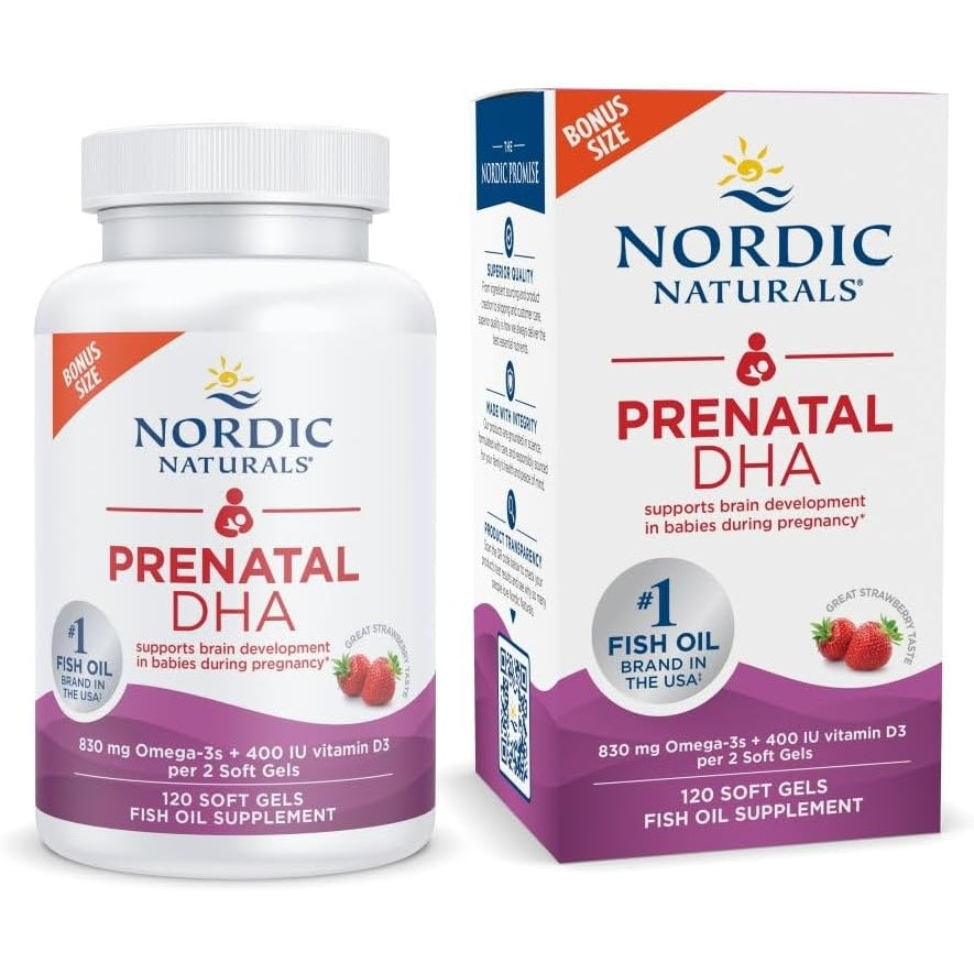 Nordic Naturals Prenatal DHA, Unflavored - 90 Soft Gels - 830 mg Omega-3 + 400 IU Vitamin D3 - Supports Brain Development in Babies During Pregnancy & Lactation - Non-GMO - 45 Servings - Medaid - Lebanon