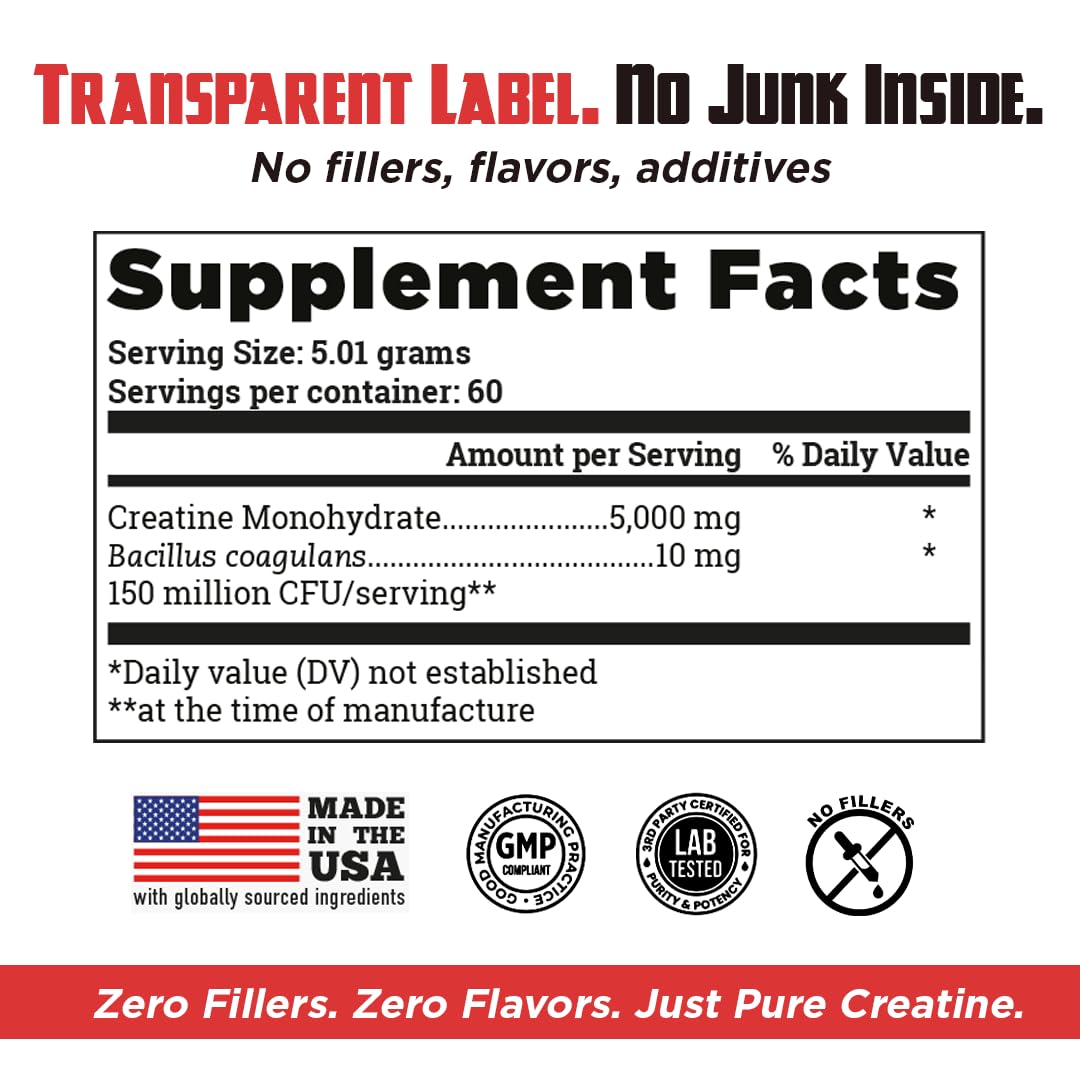 Old School Labs 5000mg Creatine Monohydrate Micronized Powder with BioFit™ (Max Absorption), Performance & Recovery, Strength, Endurance, Focus - Made in USA - Men & Women - 60 Servings - Medaid International