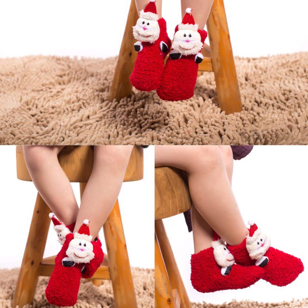 JEPELUS 5 Pairs Small Slipper Fluffy Socks, 3D Anti-skid Christmas Cozy Comfy Sock Winter Fuzzy Coral Fleece Socks for Toddler Kids Holiday Gifts (Christmas Xmas Tree Cake Reindeer Snowmen Father) - Medaid International