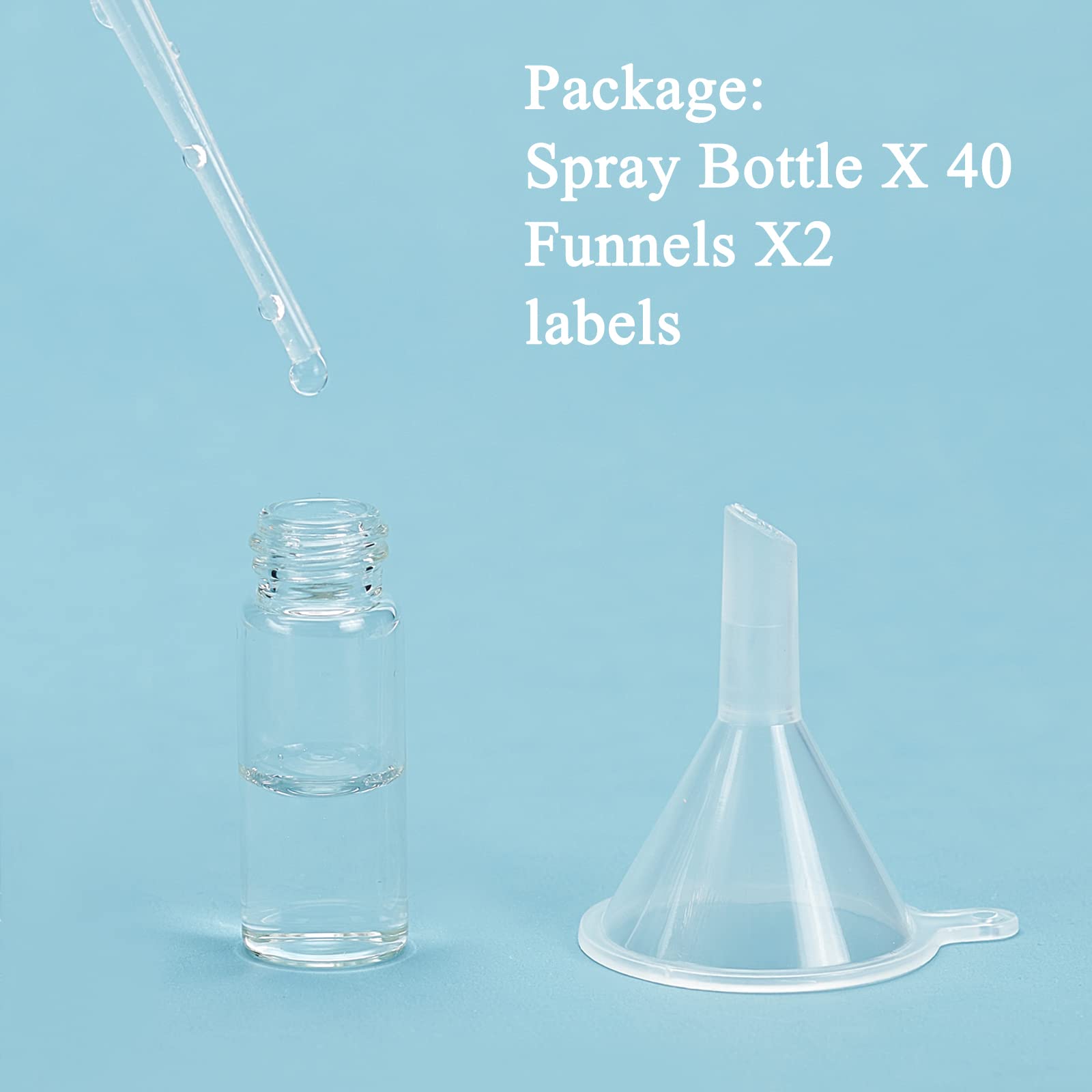 BENECREAT 40PCS 3ml Mini Fine Mist Glass Spray Bottle Clear Glass Travel Empty Atomiser Black Cap with 2PCS Funnel and 4PCS 2ml Pipettes for Perfume, Cosmetic - Medaid International