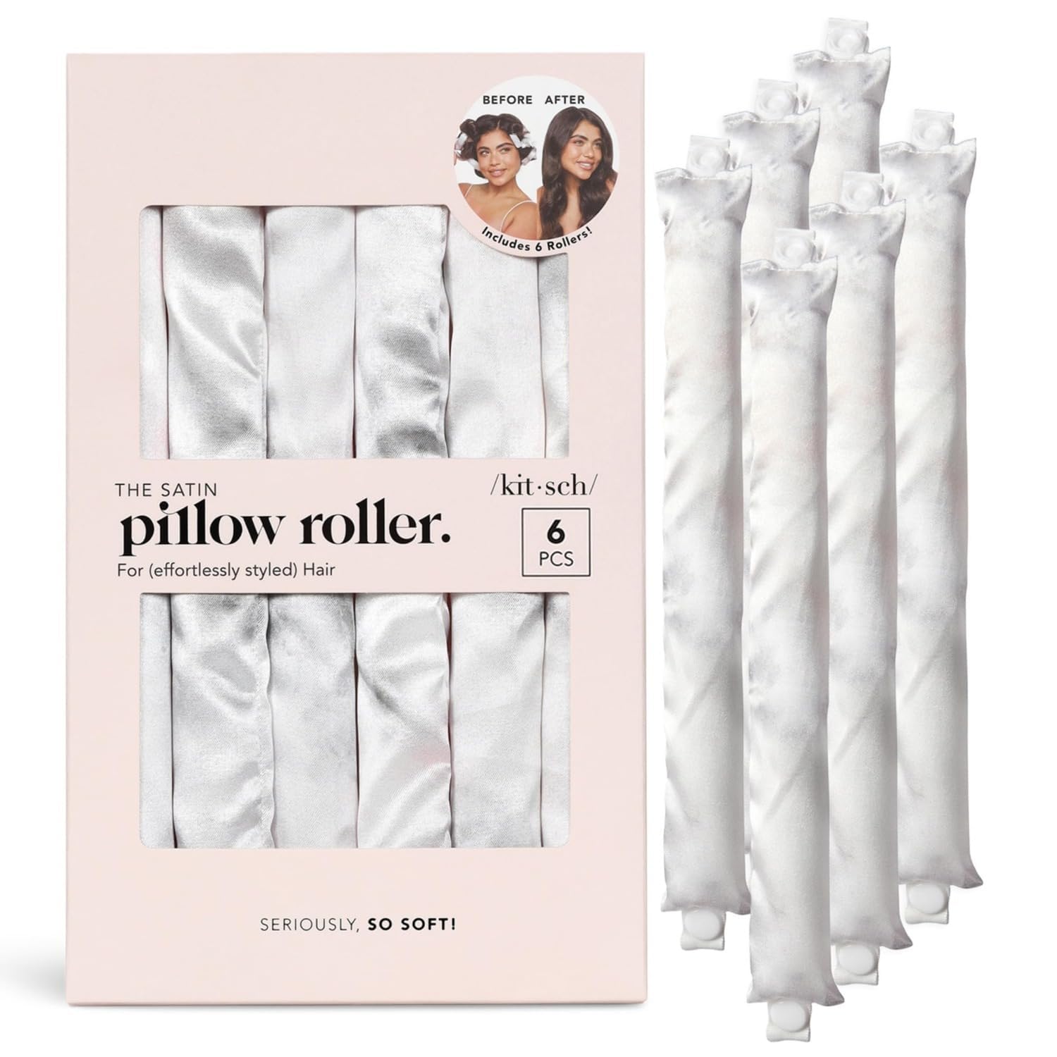 Kitsch Satin Pillow Rollers -Heatless Hair Curler, Hair Rollers, Heatless Curls Overnight, Flexible Curling Rods for Long &Short Hairs, Flexi Rod Curlers to Sleep in, Overnight Blowout Rods-6pc Marble - Medaid International