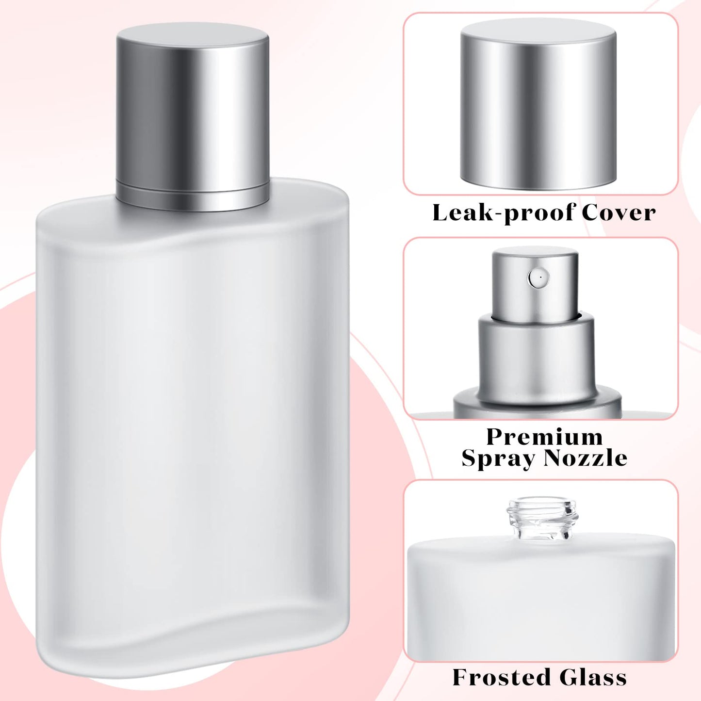 Tessco for you 6 Pcs 100ml / 3.4 Ounces Frosted Glass Bottle Perfume Atomizer refillable Spray Empty Perfume Dispenser Fine Mist Atomizer Cosmetic Container for Travel Men Women(Silver Gray) - Medaid International