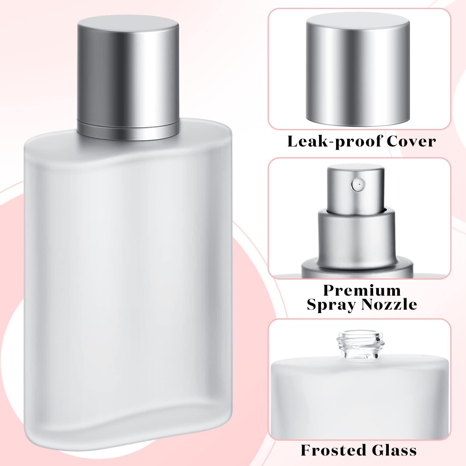 Tessco for you 6 Pcs 100ml / 3.4 Ounces Frosted Glass Bottle Perfume Atomizer refillable Spray Empty Perfume Dispenser Fine Mist Atomizer Cosmetic Container for Travel Men Women(Silver Gray) - Medaid International