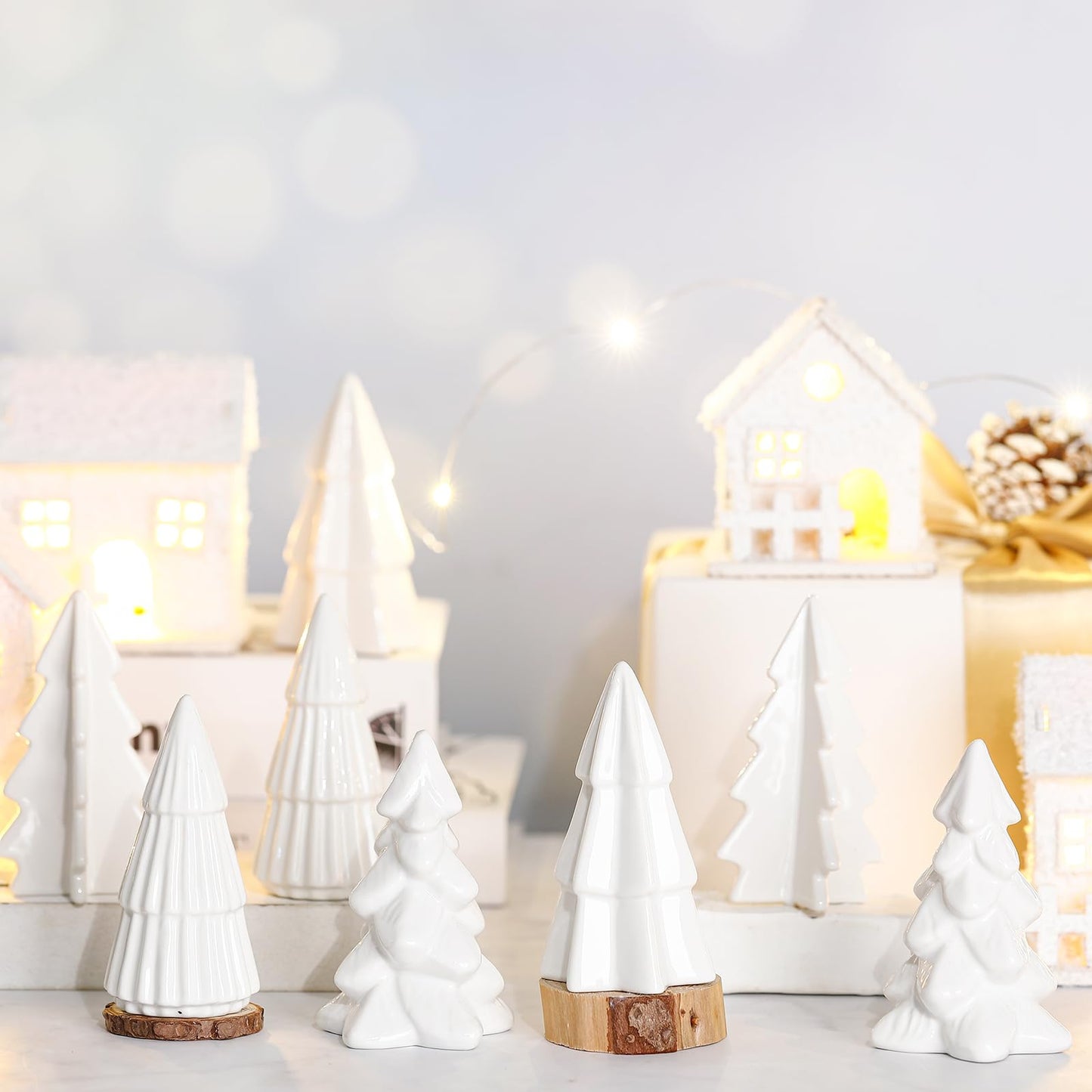 Nuenen 8 Pcs Ceramic Christmas Tree Porcelain Christmas Tree Winter Christmas Trees Mini Stoneware Trees for Mantle Vintage Table Shelf Living Room Bedroom Cabinets Office Desktop(Classic) - Medaid International