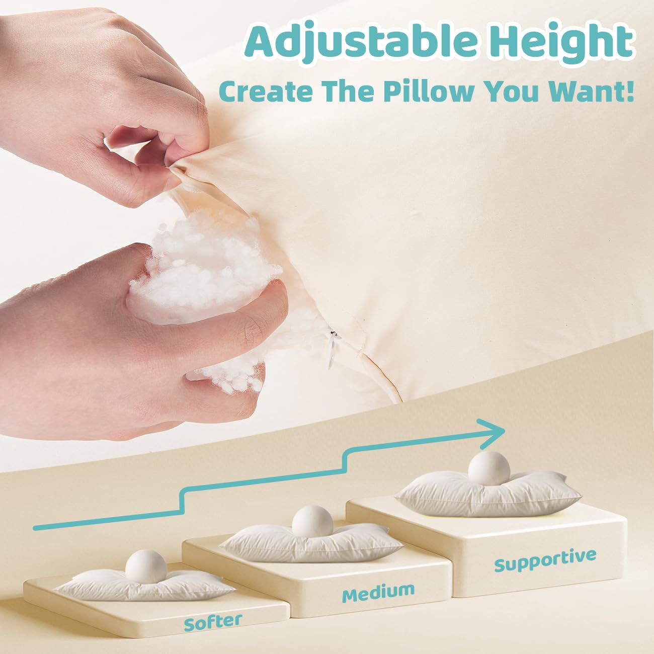 LOFE Organic Pillow with Pillowcase - 20x26 Youth Pillow with 100% Organic Cotton Shell, Adjustable Loft Organic Standard Plilow, Machine Washable, Soft, Perfect for Youth&Adults - Medaid International