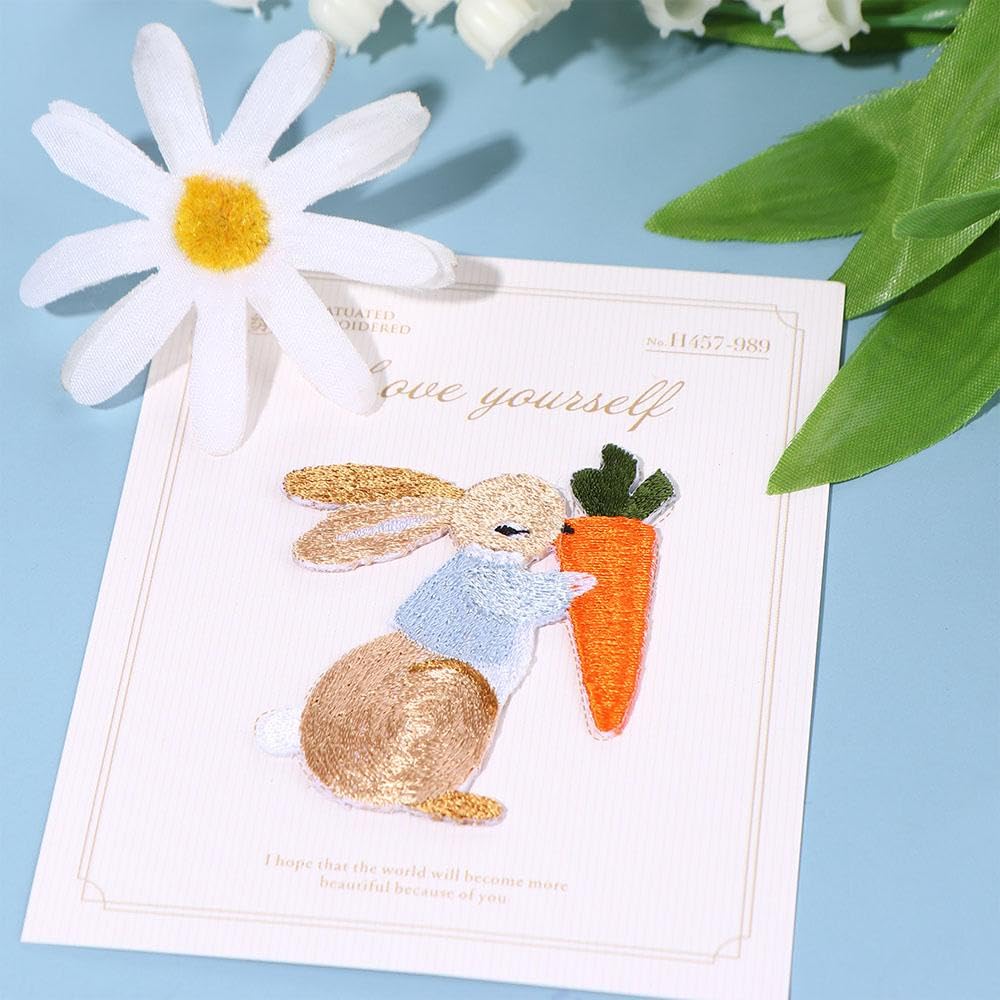Cute Rabbit Embroidery Patches,Easter Bunny Patches,Iron On Patches for Backpack Jackets Clothes Bag - Medaid International