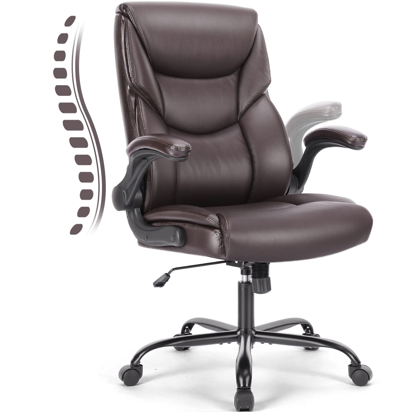 Executive Office Chair – Ergonomic Adjustable Computer Desk Chairs with High Back Flip-up Armrests, Swivel Task Chair with Lumbar Support, Bonded Leather - Medaid International