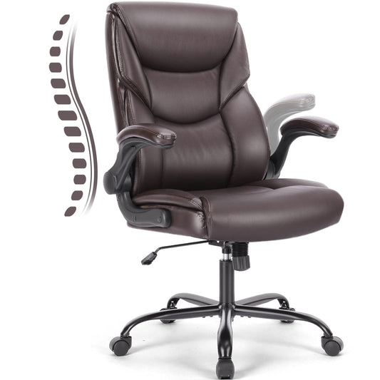 Executive Office Chair – Ergonomic Adjustable Computer Desk Chairs with High Back Flip-up Armrests, Swivel Task Chair with Lumbar Support, Bonded Leather - Medaid International