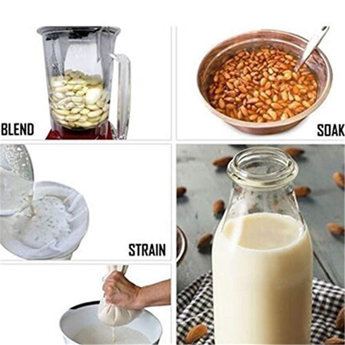 2 Pcs Pro Quality Nut Milk Bag - Big 10"X12" Commercial Grade - Reusable Almond Milk Bag & All Purpose Food Strainer - Fine Mesh Nylon Cheesecloth & Cold Brew Coffee Filter - Medaid International