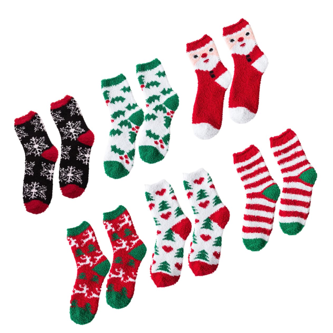 6Pairs Christmas Socks Mid-calf Warm Socks Thickened Fleece Winter Stockings with Cute Cartoon Design for Festive Atmosphere - Medaid International