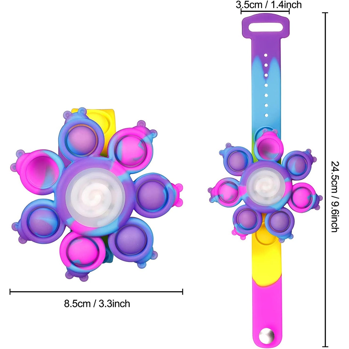 Fidget Pop Toy Spinner Bracelet,Wearable Push Poping Bubble Sensory Toys Stress Relief Finger Press Silicone Wristband for Kids - Medaid International