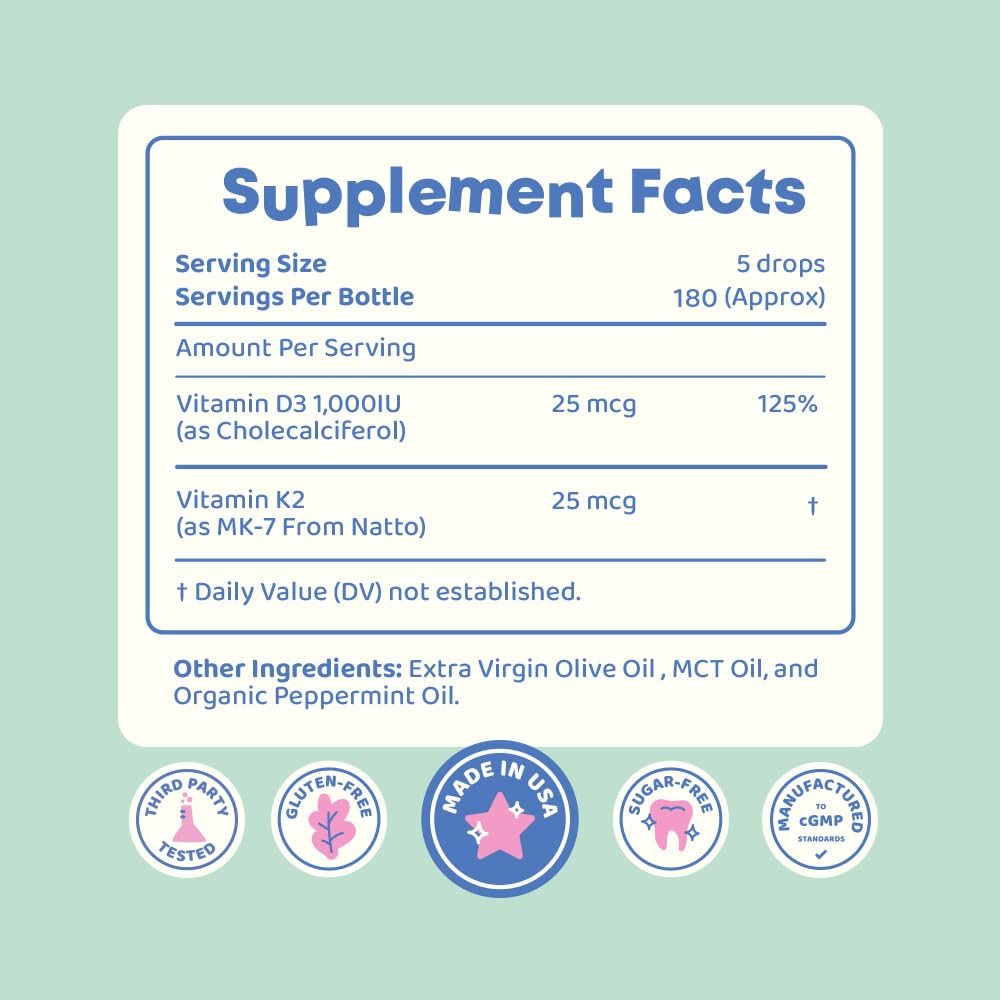 JoySpring Vitamin D3 Kids Drops with K2 – Liquid Supplement for Calcium Absorption & Joint Health – 180 Servings (1 fl oz) – Vitamin D Kids Ages 3-18 - Medaid International